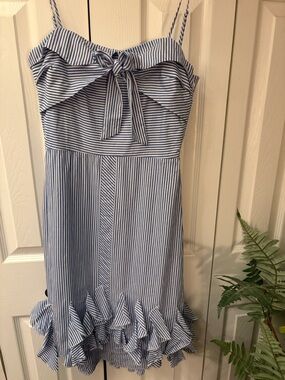 1st Sight Blue & White Striped Ruffle Sundress (S)